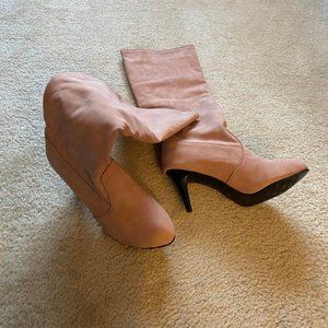 Womens rose colored high heeled boots